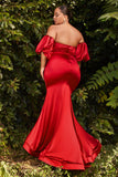 Satin Fitted Puff Sleeve Gown CD983
