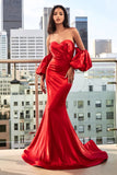 Satin Fitted Puff Sleeve Gown CD983