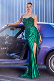 Long Fitted Satin Corset Strapless Gown CDS406