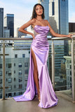 Floor Length Fitted Satin Assymetrical Gown CDS411