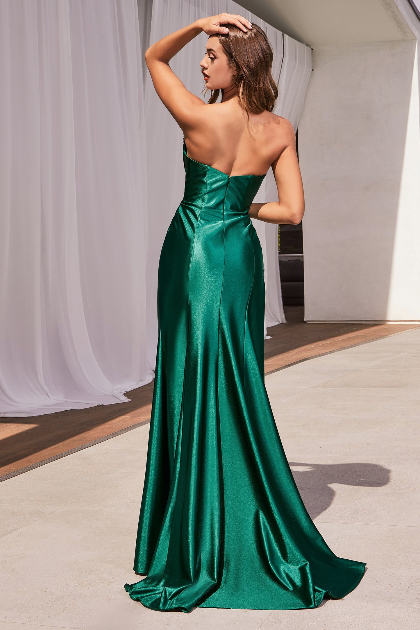 CDbeaded-side-gathered-satin-dress-cds487