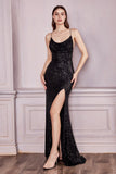 Long Fitted Double V-Neck Sequin Dress CF199