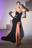 CDsheer-cut-out-plunging-neckline-gown-with-gloves-ch136