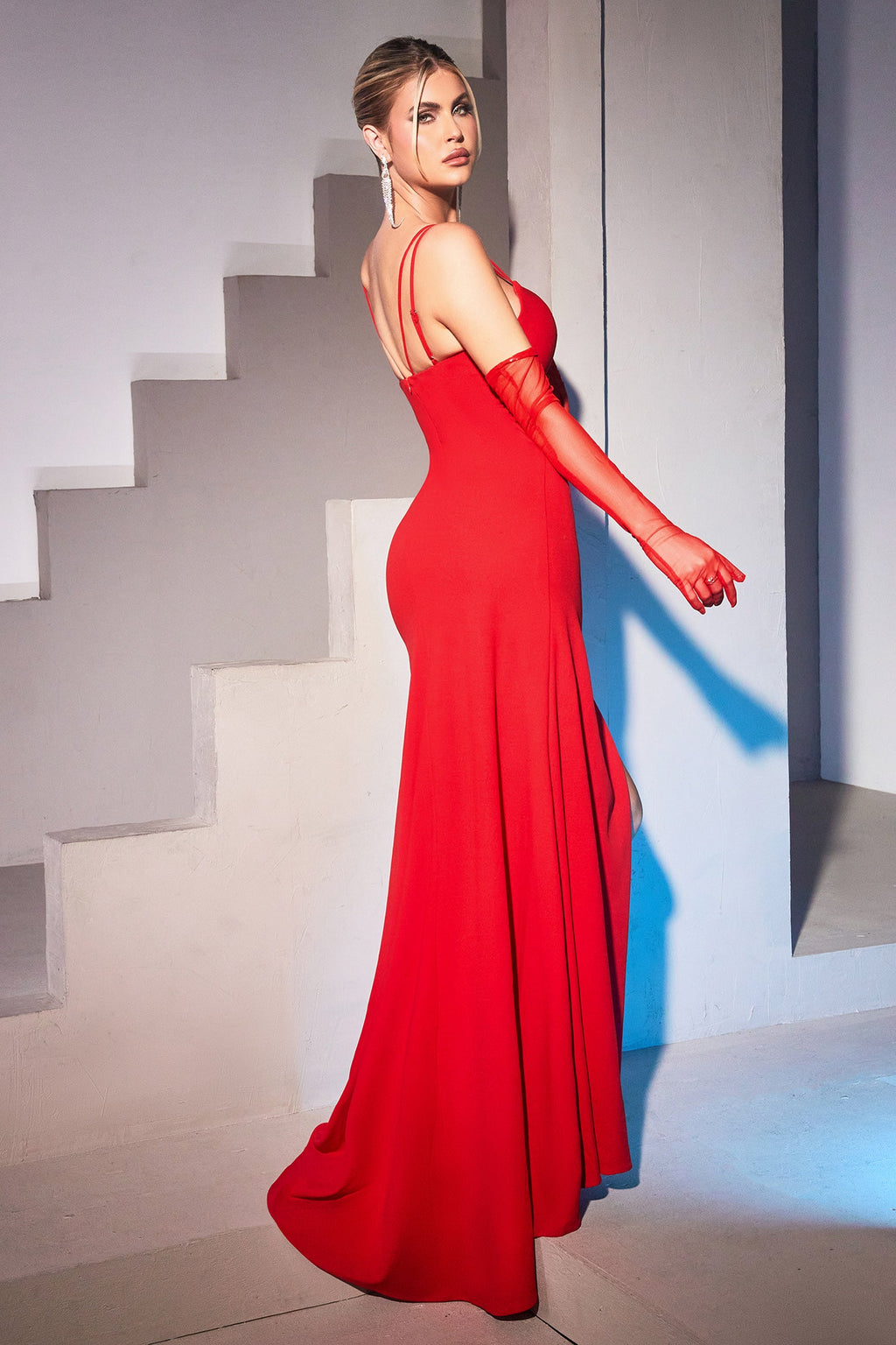 CDsheer-cut-out-plunging-neckline-gown-with-gloves-ch136