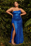 Strapless Asymmetrical Fitted Long Sequin Gown CH165