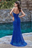 Strapless Asymmetrical Fitted Long Sequin Gown CH165
