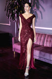 CDfitted-sequin-evening-gown-gathered-waist-v-neckline-cap-sleeveless-slit-ch198