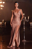 Crisscross Strap Sequin High Slit Trumpet Dress CH225