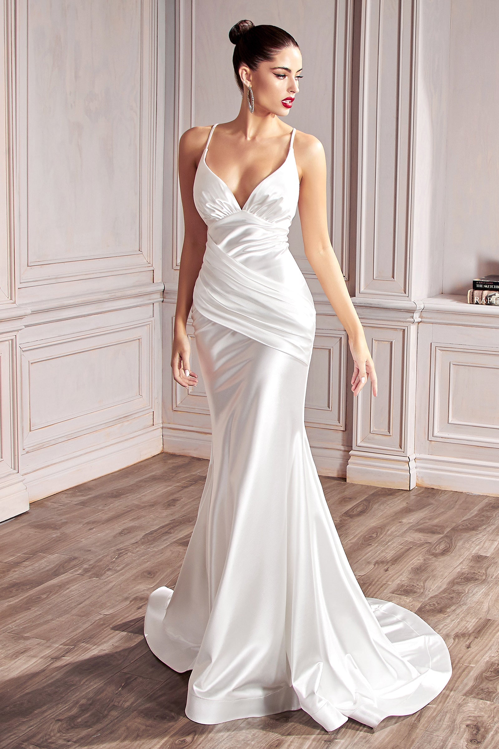 CDplunging v-neckline-long-satin-bridal-mermaid-gown-ch236w