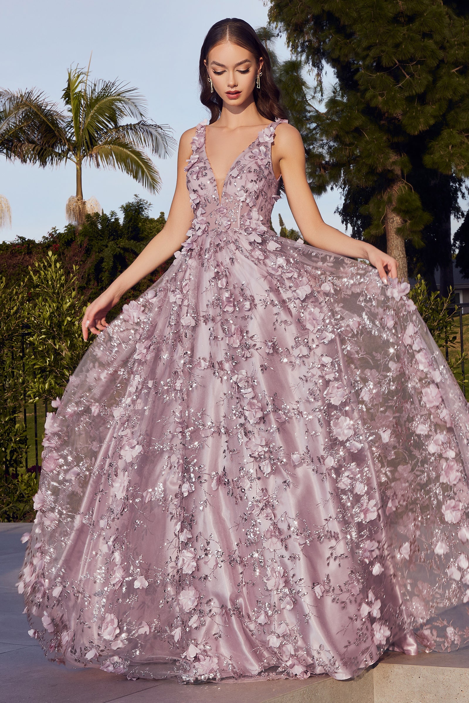 3D Floral Glitter Stunning Ball Gown J838