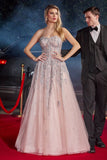 Strapless Glitter Applique A-Line Tulle Gown J852