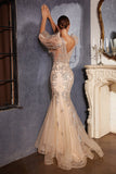 V-Neck Puff Sleeve Mermaid Gown OC009