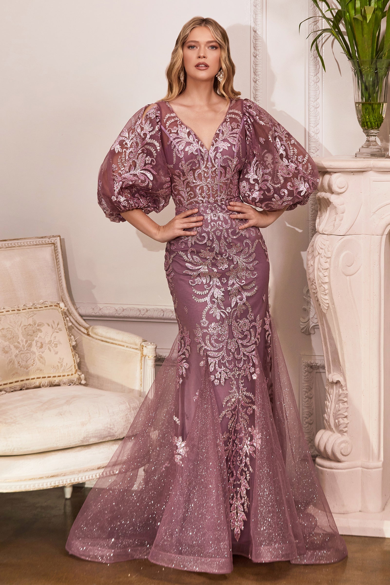 CDv-neck-puff-sleeve-mermaid-gown-oc009