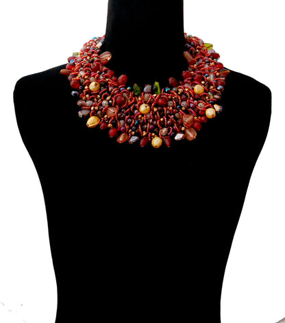 Multi Color Bead and Copper Bib Necklace