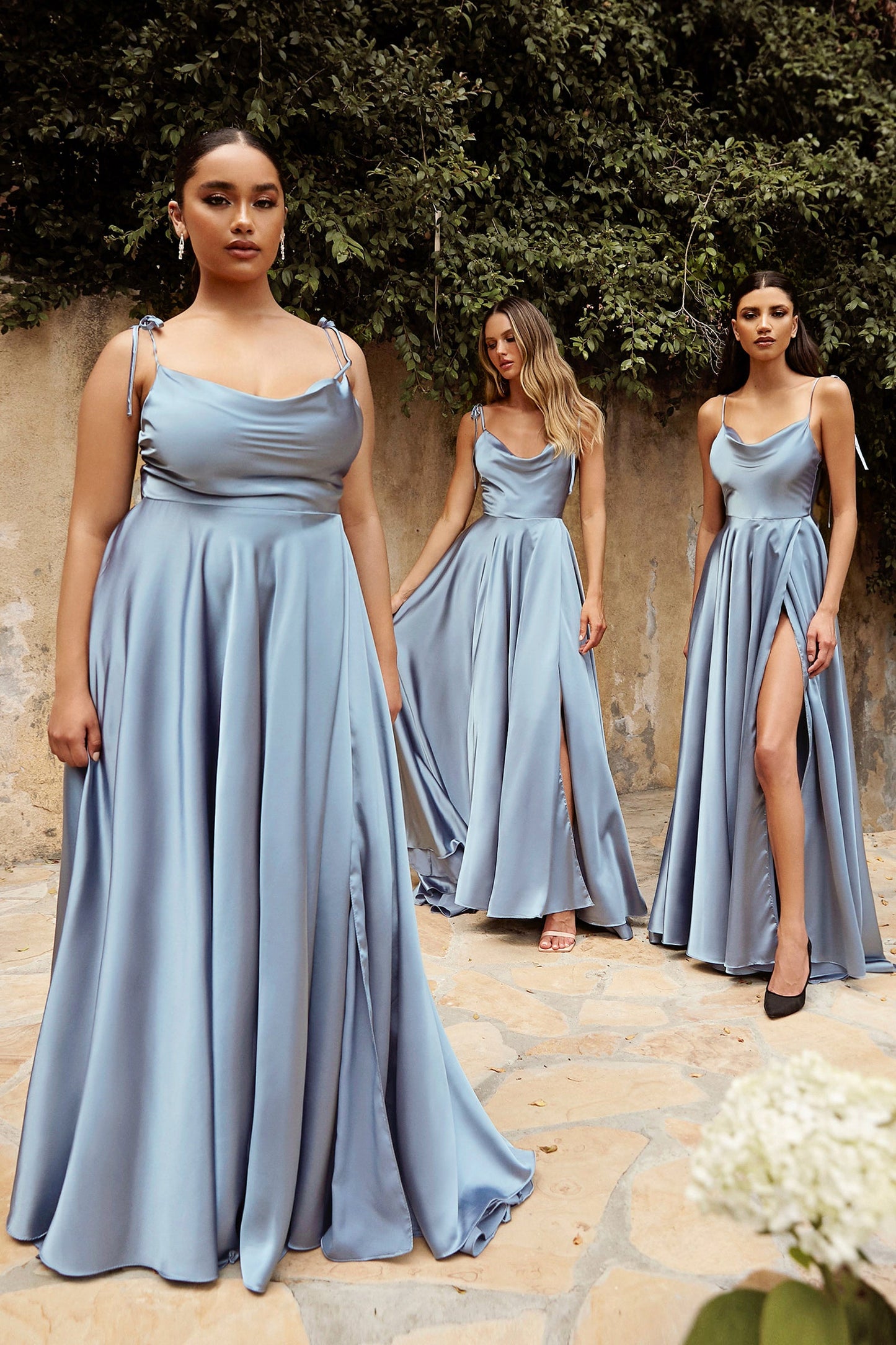 Cowl Neckline Tie Straps Satin A-Line Dress BD104