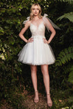 Embellished Fitted Bodice Short A-Line Dress CD0174