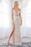 CDlong-fitted-double-deep-v-neck-sequin-dress-with-slit-cds359