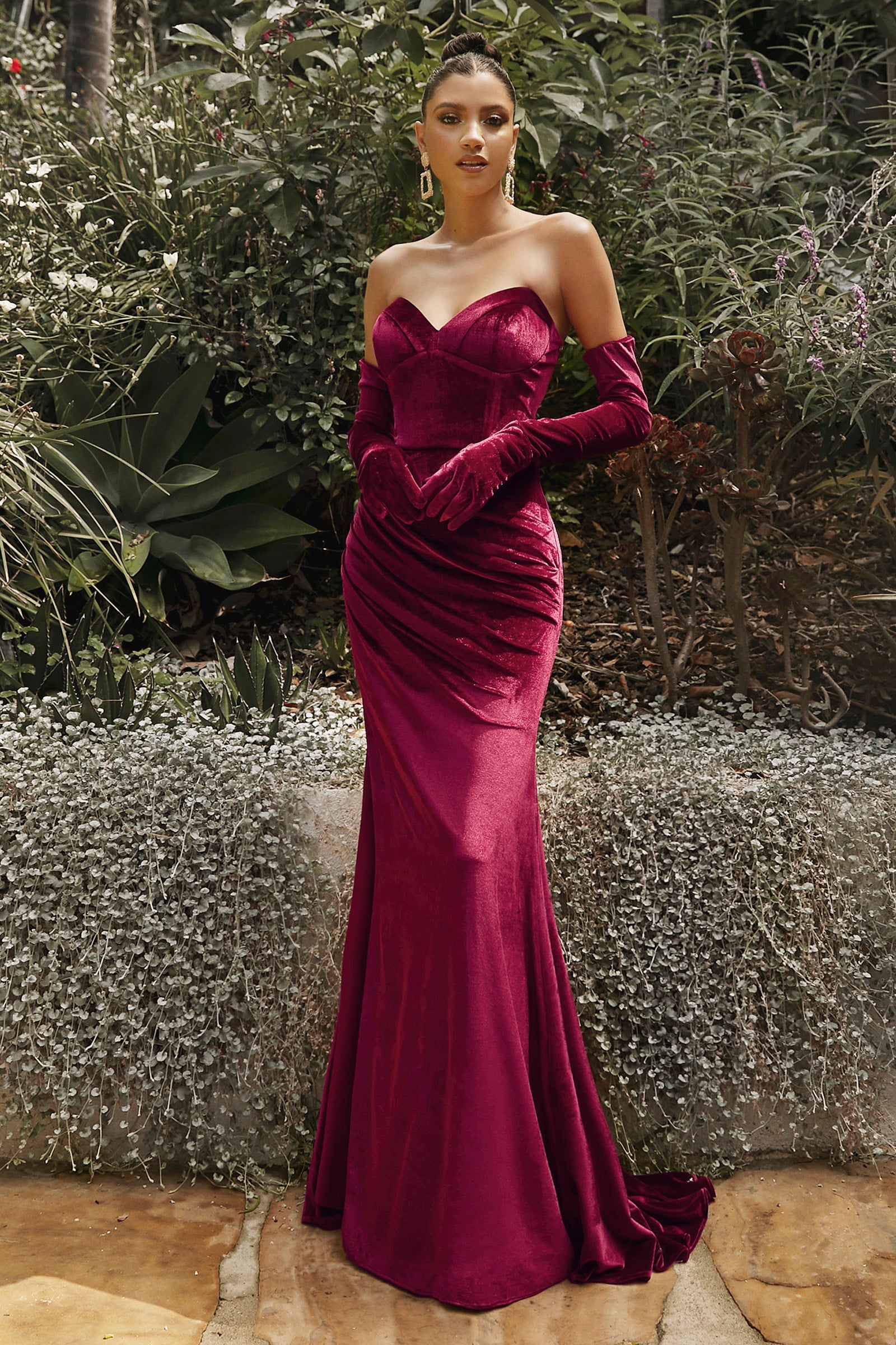 Strapless Fitted Velvet Gown CH176