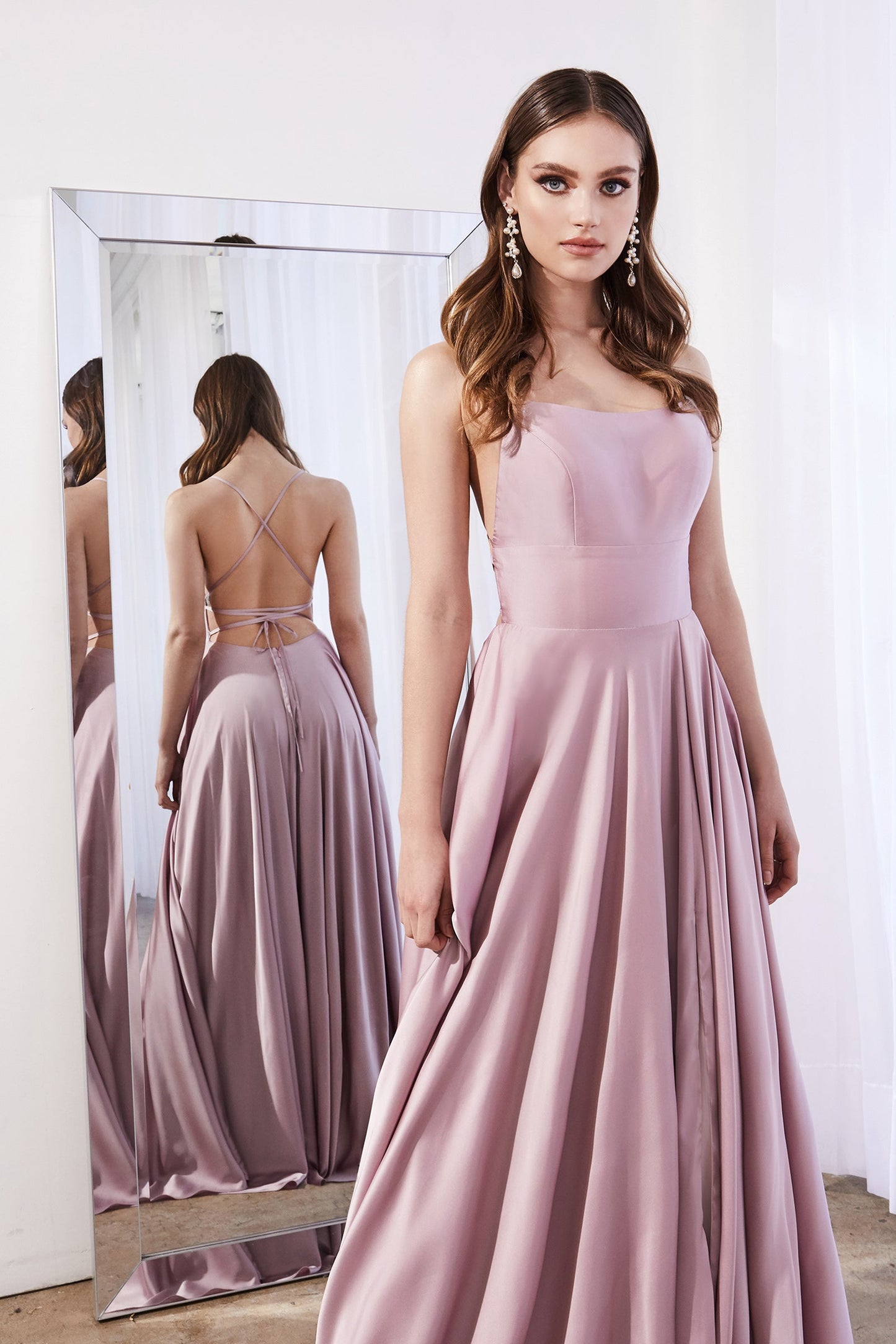 Crisscross Back Satin Gown CJ527