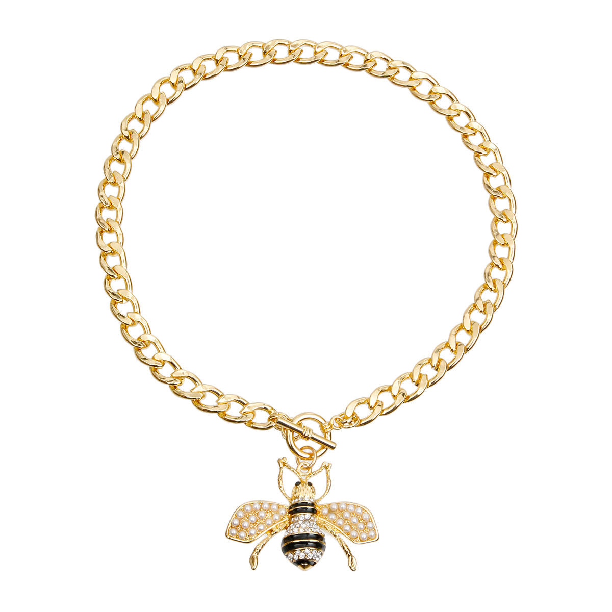 Designer Style Pearl Bee Toggle Necklace