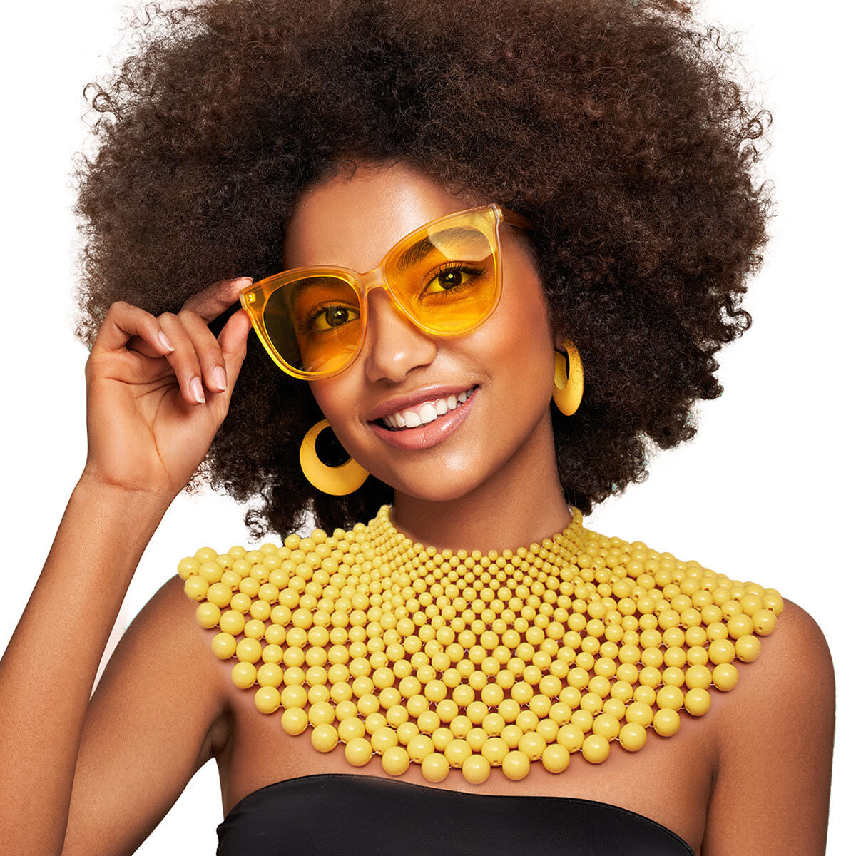 Yellow Bead Bib Necklace Set