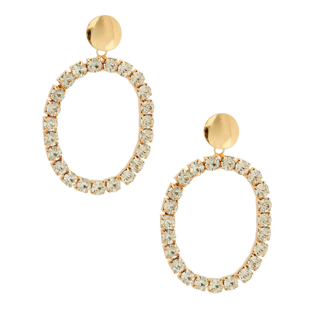 Xlarge Gold Oval Crystal Earrings