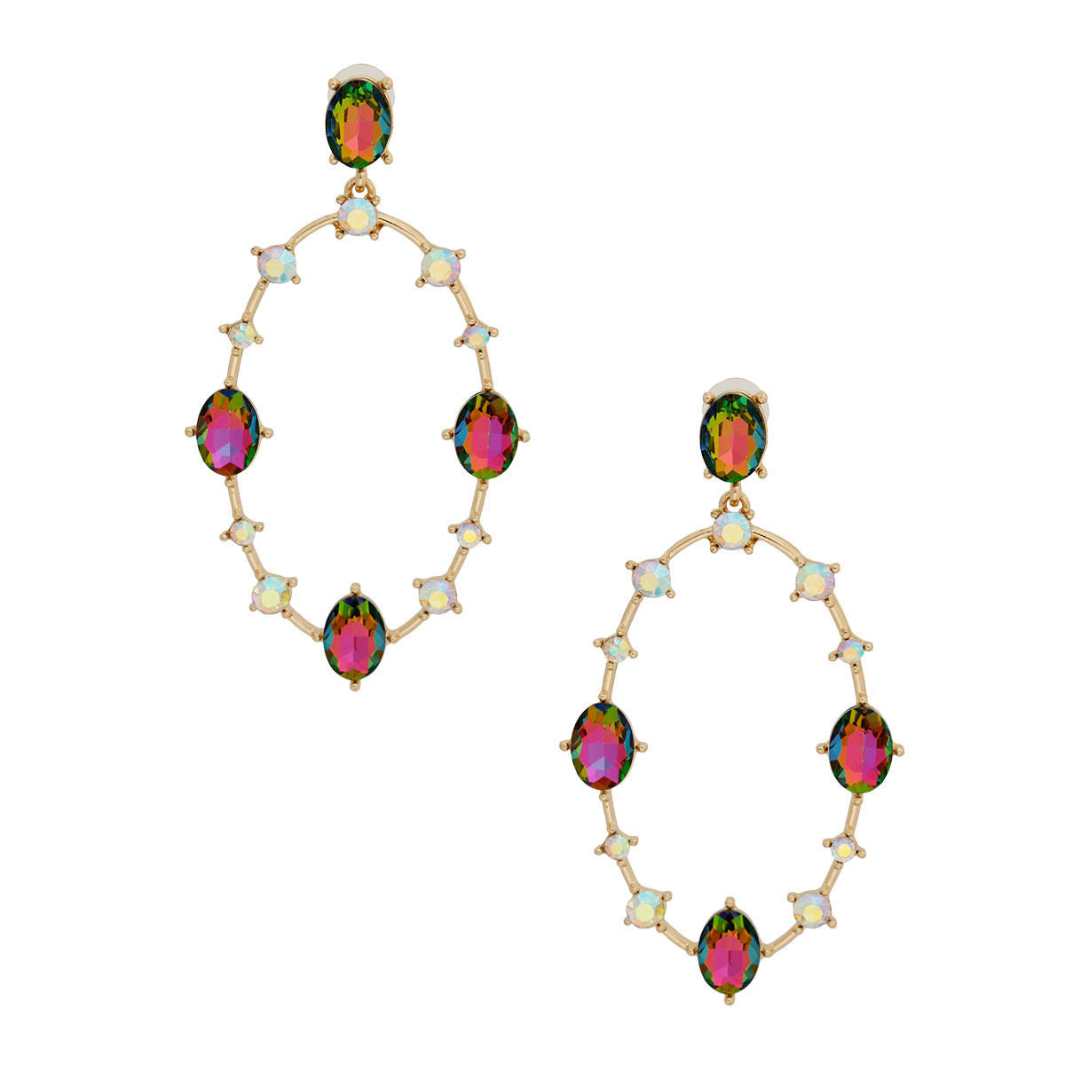 Oval Pink Green Earrings