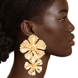 Shiny Gold Double Flower Earrings