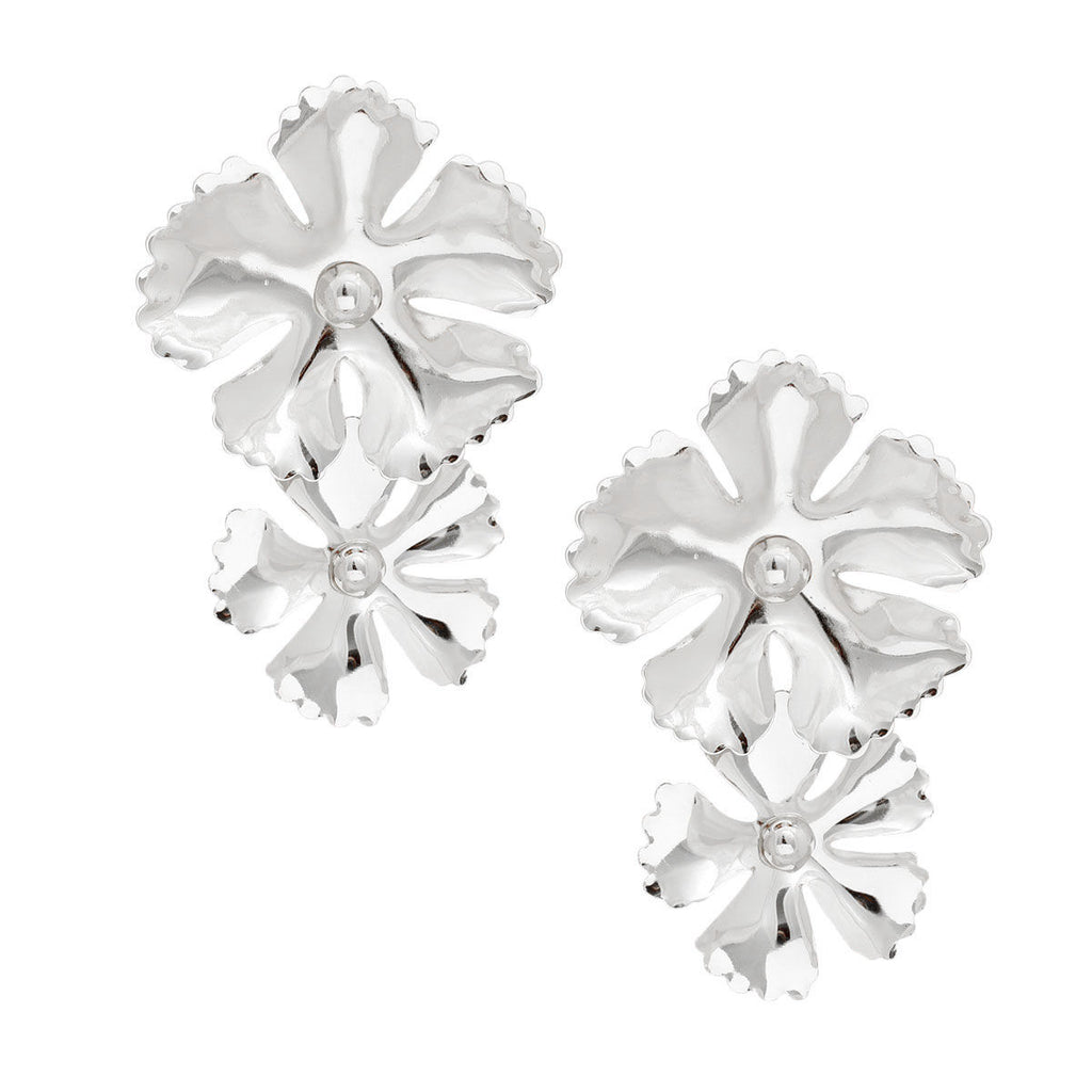 Shiny Silver Double Flower Earrings