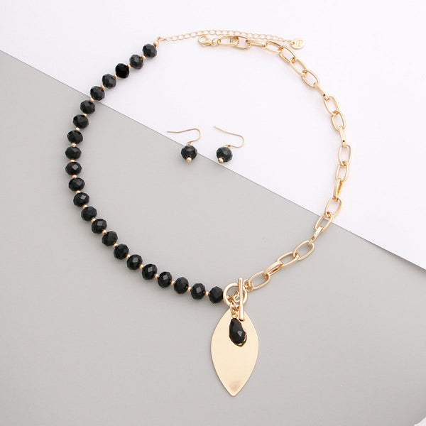 Black Bead Toggle Necklace